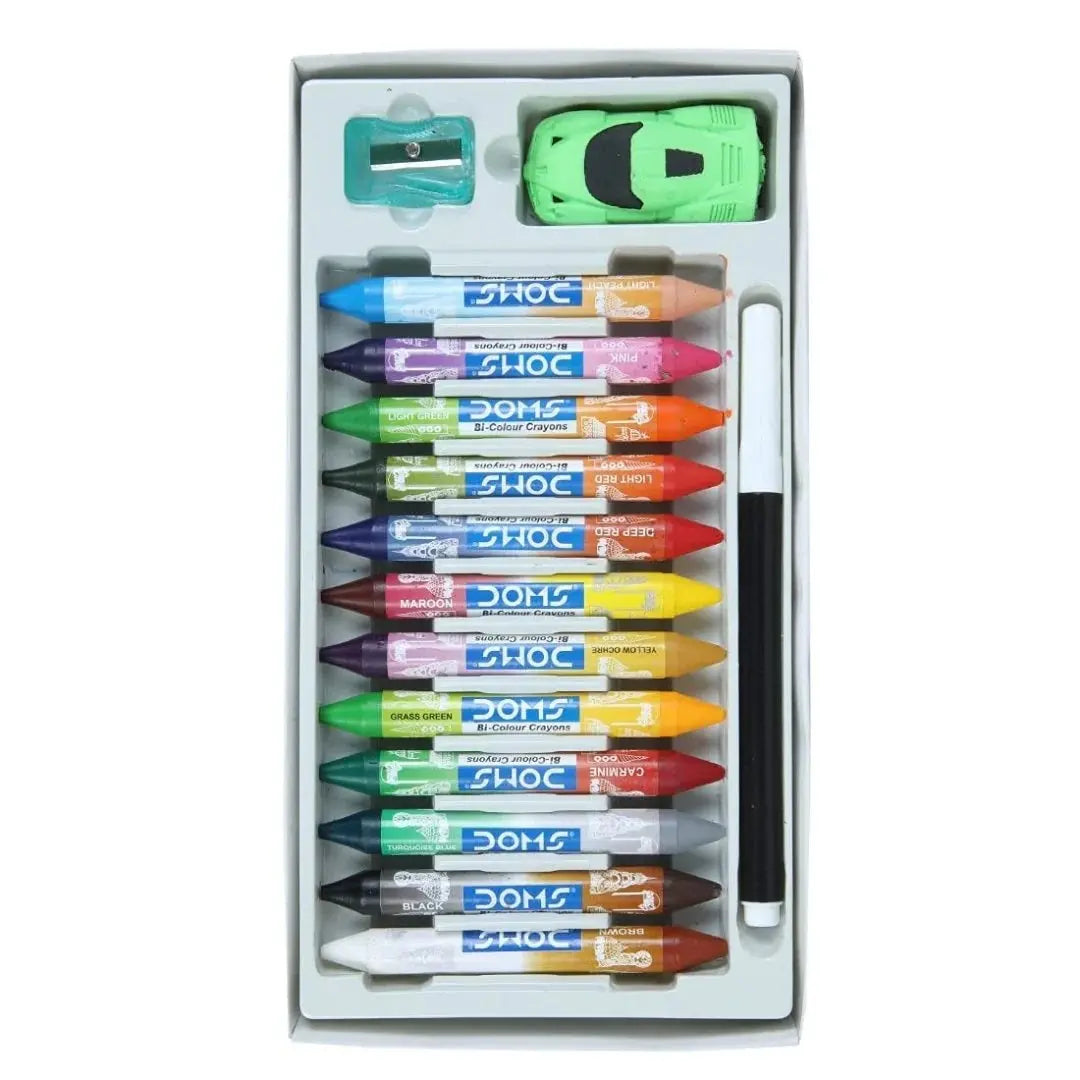 DOMS - Bi Colour Crayons - Two Sided Colours in One Crayon - Student Stationery