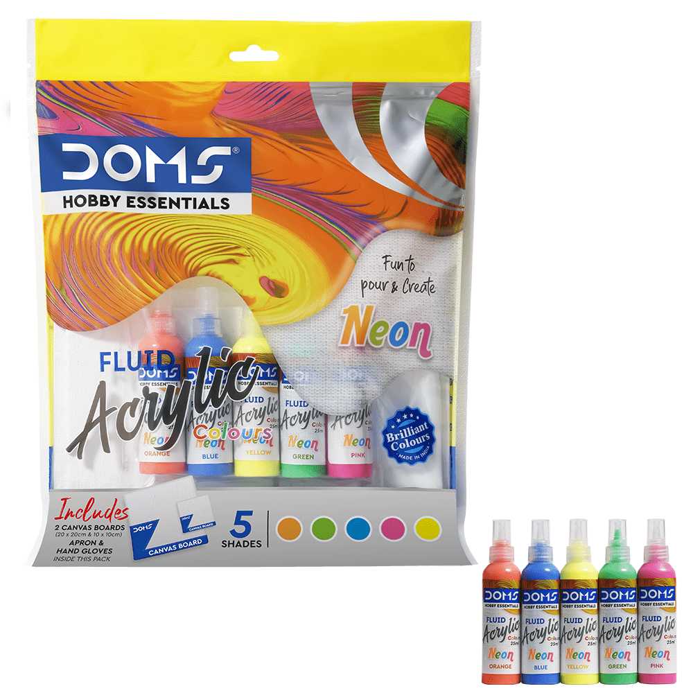 Doms Hobby Essentials Fluid Acrylic Colours Vibrant Set - Student Stationery