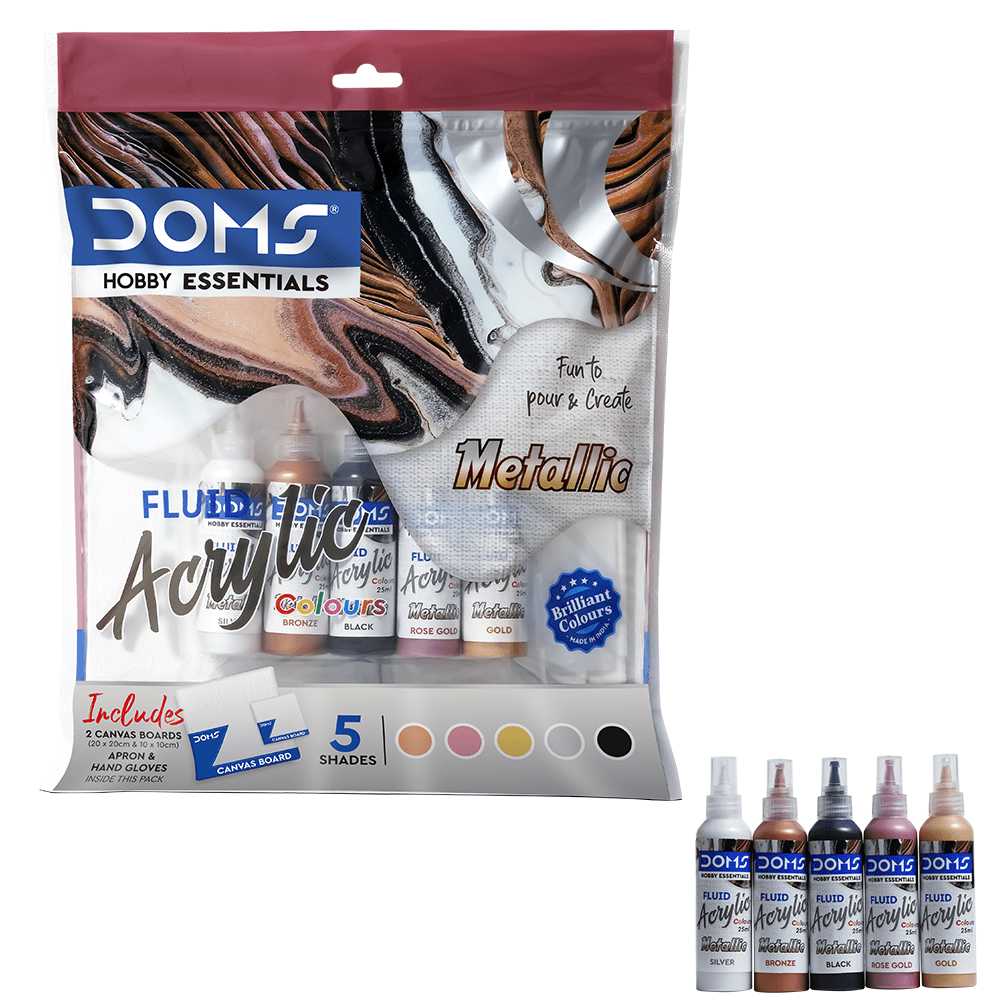 Doms Hobby Essentials Fluid Acrylic Colours Vibrant Set - Student Stationery