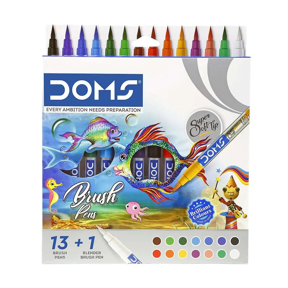 Doms Non-Toxic Multicolor Brush Pen Set Super Soft Fine Tip Brush Pens - Student Stationery