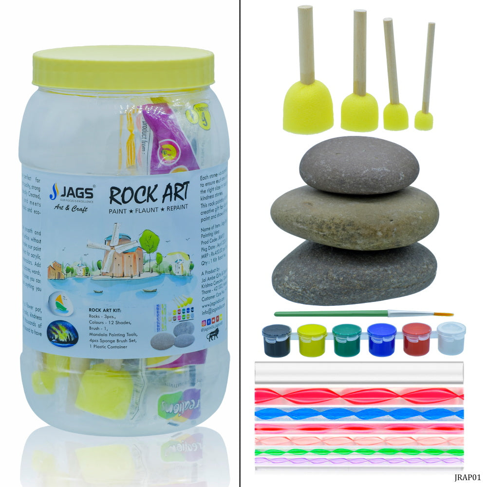 Jags Rock Art Kit Painting Ideas Flat Shape Stone - Student Stationery