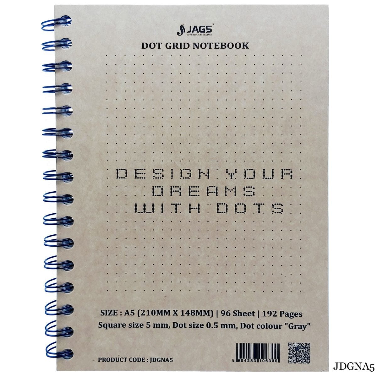 Jags Dot Grid Diary Craft Cover 192Sheet 80Gsm A5 - Student Stationery