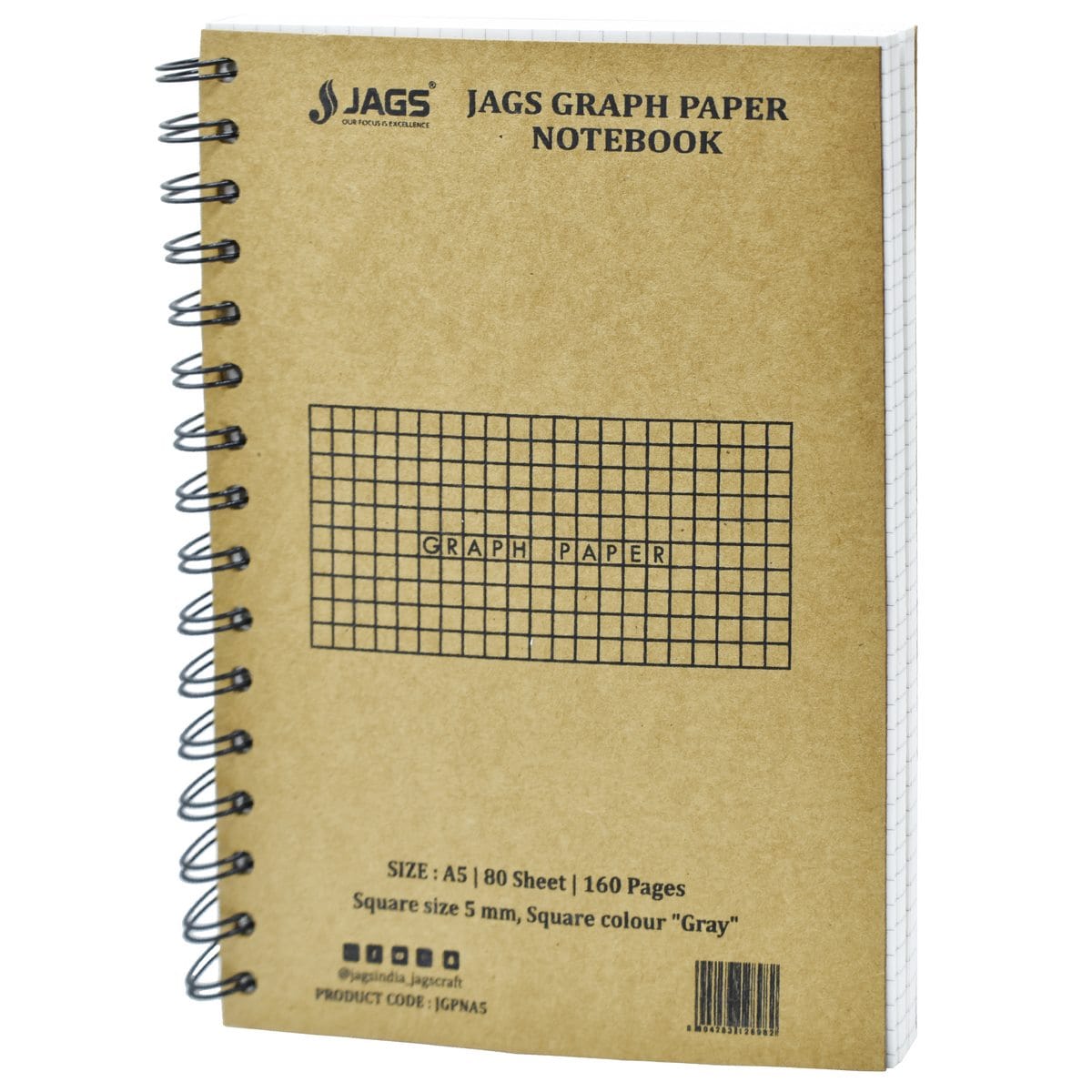 Square Grid Diary, A5 Square Graph 5MM, Kraft Cover, (A5) (Single Book) - Student Stationery