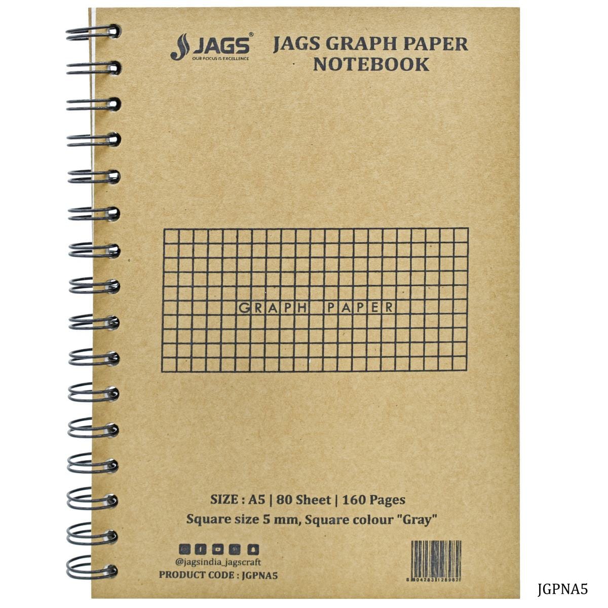 Square Grid Diary, A5 Square Graph 5MM, Kraft Cover, (A5) (Single Book) - Student Stationery